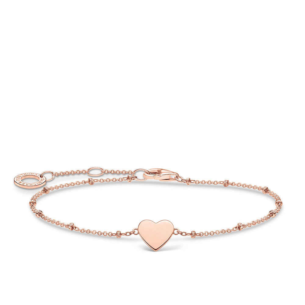 Rose Plated Sterling Silver Thomas Sabo Charm Club Hearts and Dots Bracelet 16-19cm