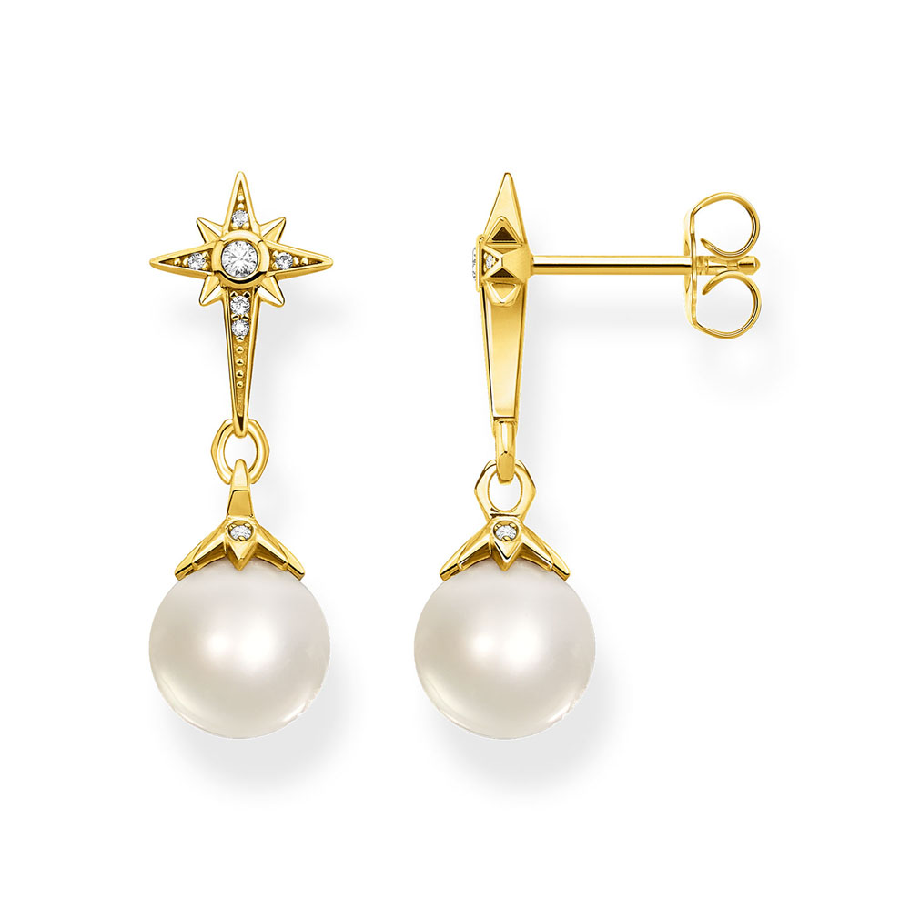 Gold Plated Sterling Silver Thomas Sabo Magic Star Fresh Water Pearl Earrings