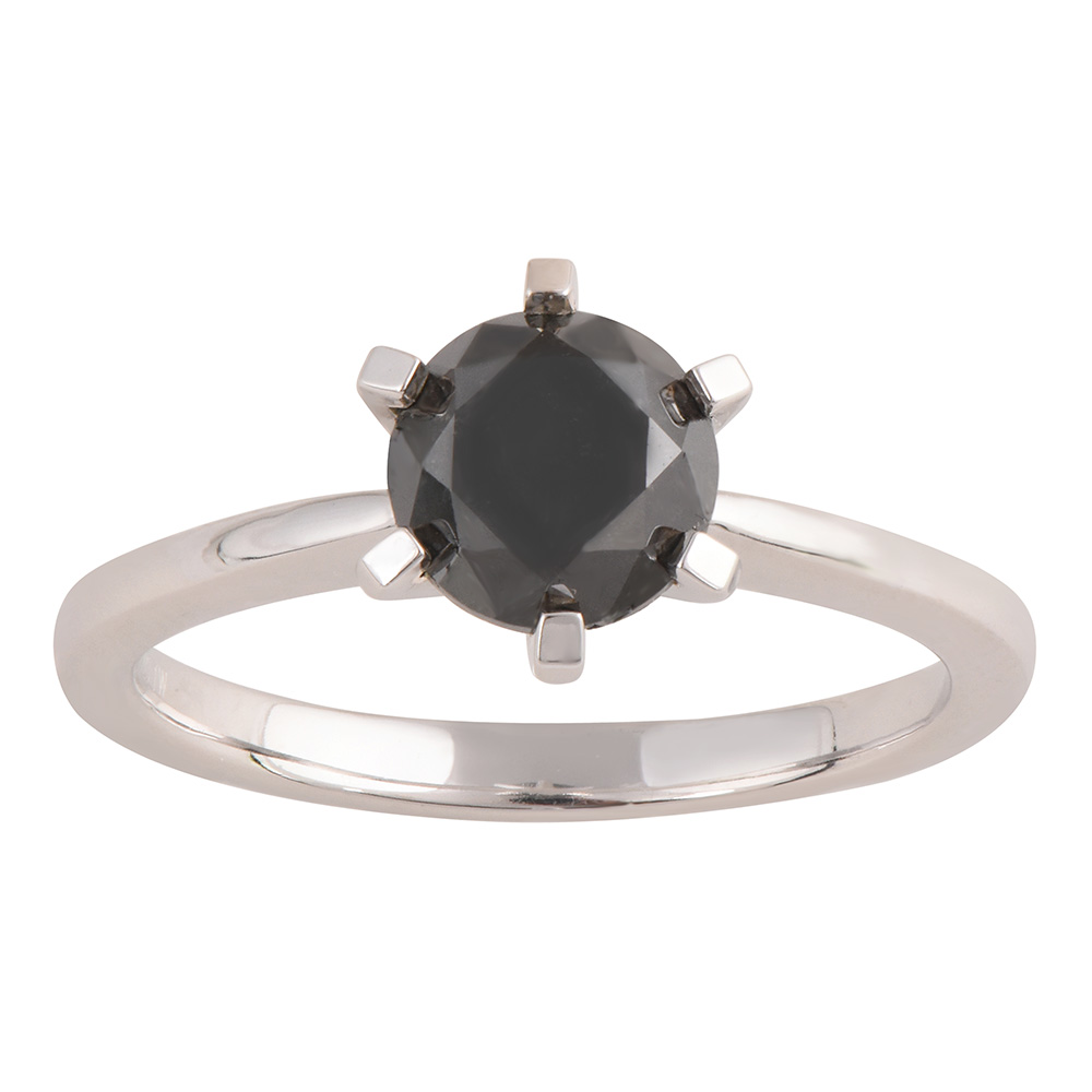 Silver 2 Carat Black Diamond Solitaire Ring