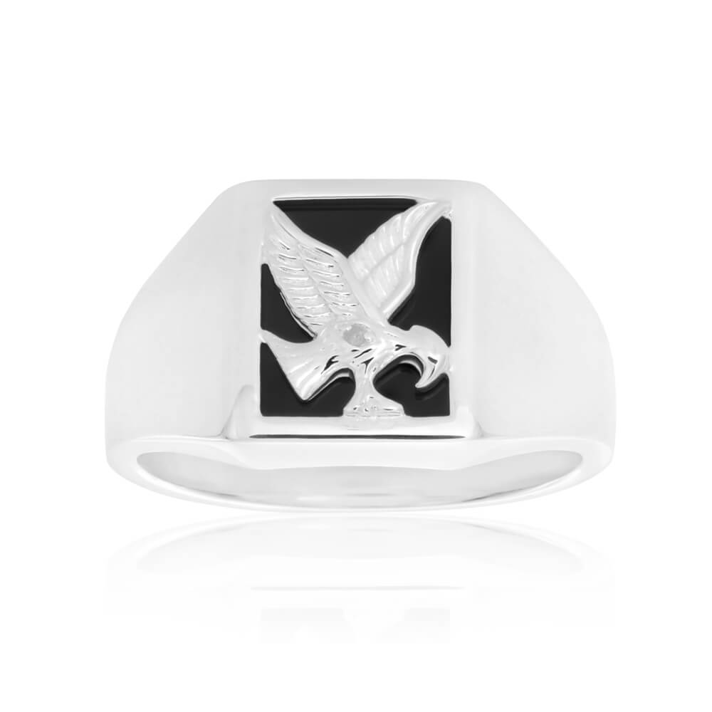 Sterling Silver Diamond + Onyx Ring