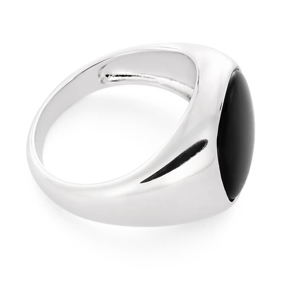 Sterling Silver Rhodium Plated Onyx Gents Ring