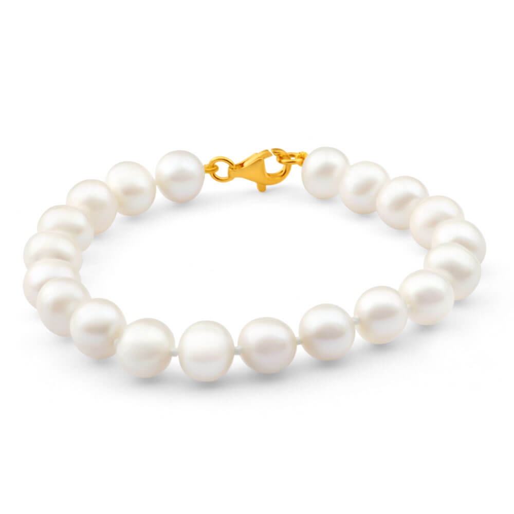 Cream Freshwater Pearl 19cm Bracelet with Gold Plated Sterling Silver Clasp