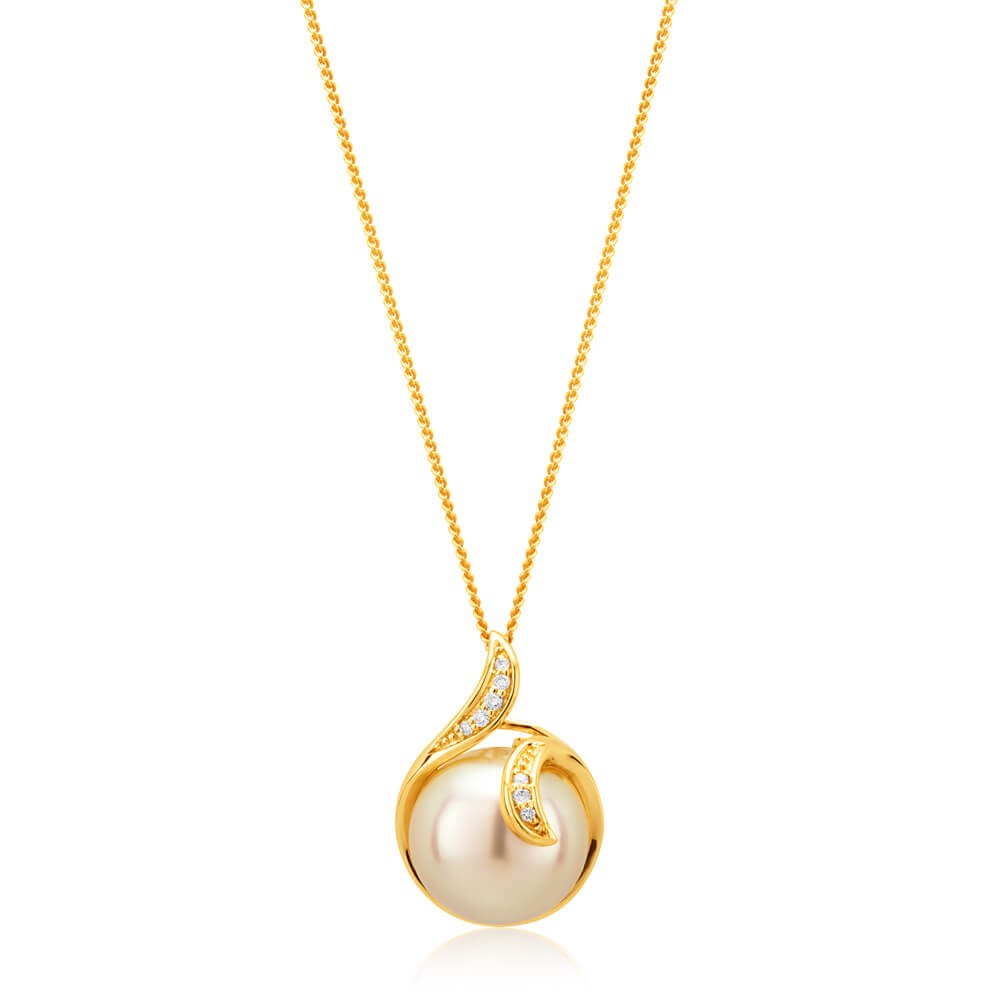 9ct Yellow Gold Golden Pearl and Diamond Pendant