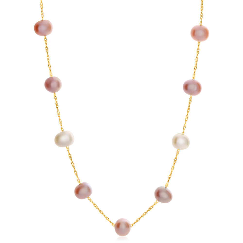 14ct Yellow Gold Mixed Colour Freshwater Pearl 45cm Necklace