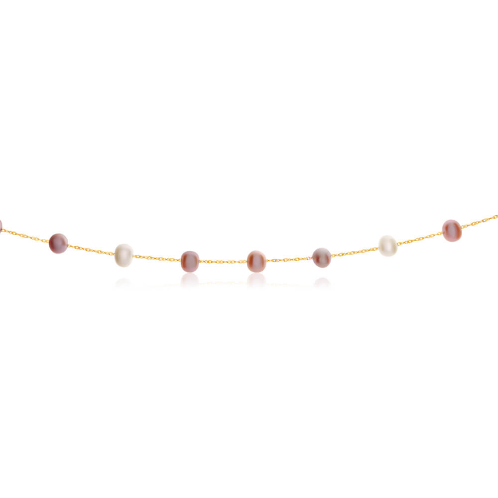 14ct Yellow Gold Mixed Colour Freshwater Pearl 45cm Necklace