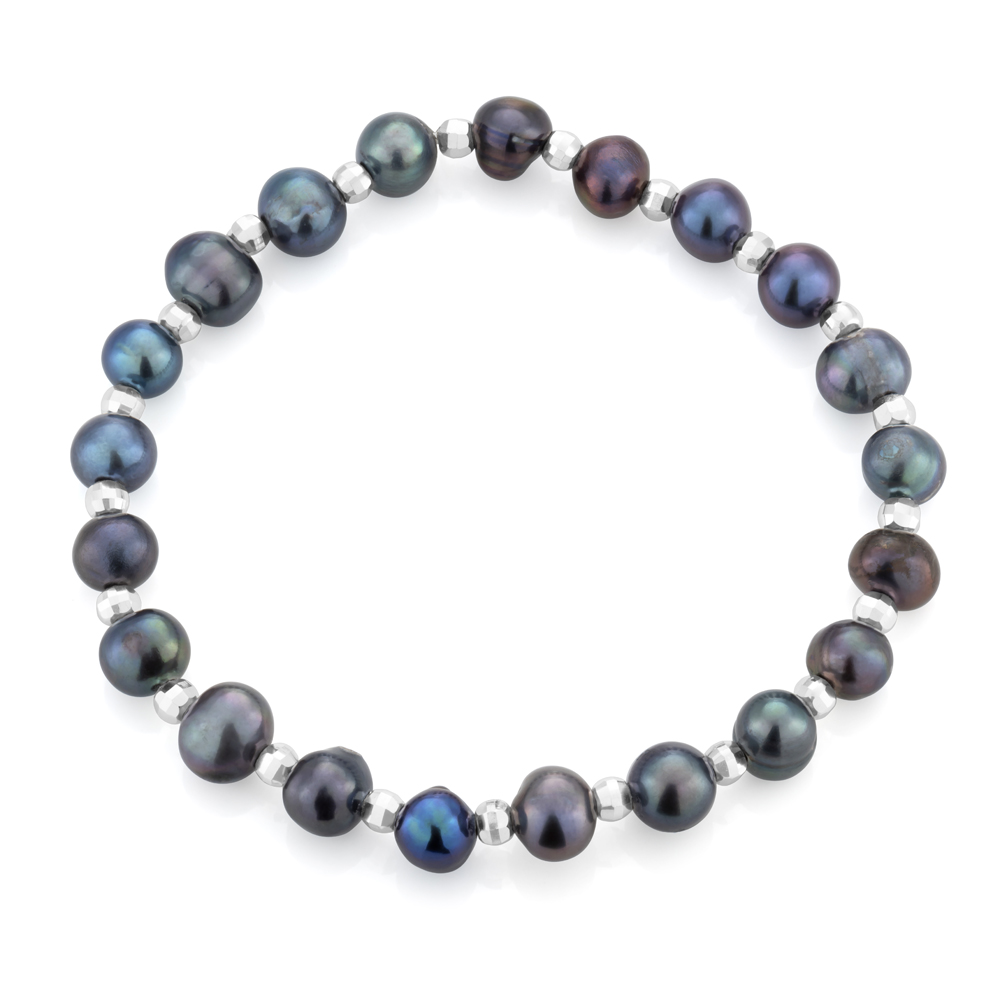Grey 6-6.5 mm Freshwater Pearl and Sterling Silver Bead Bracelet