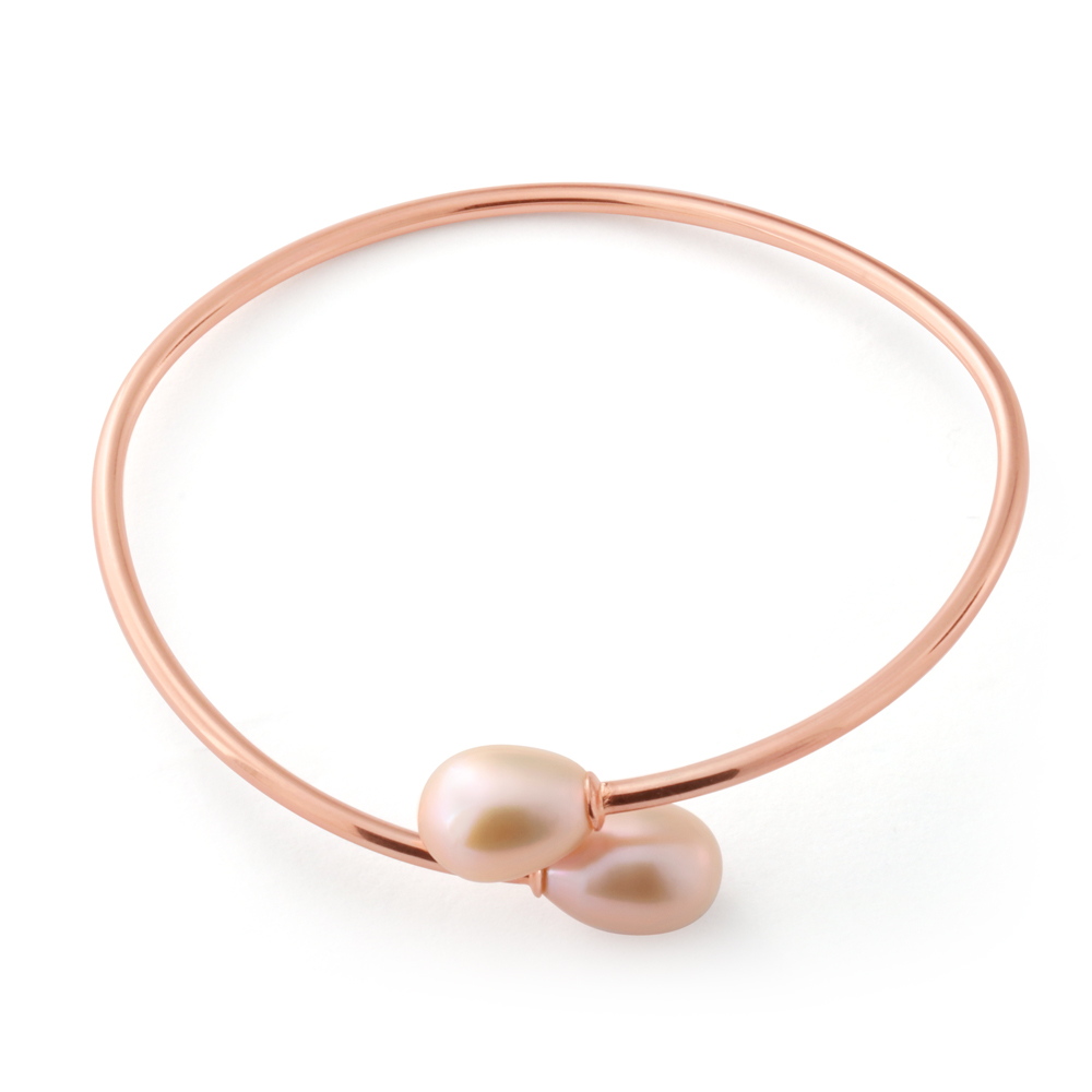 Sterling Silver Rose Gold Plated 8-10mm Freshwater Pearl Bangle