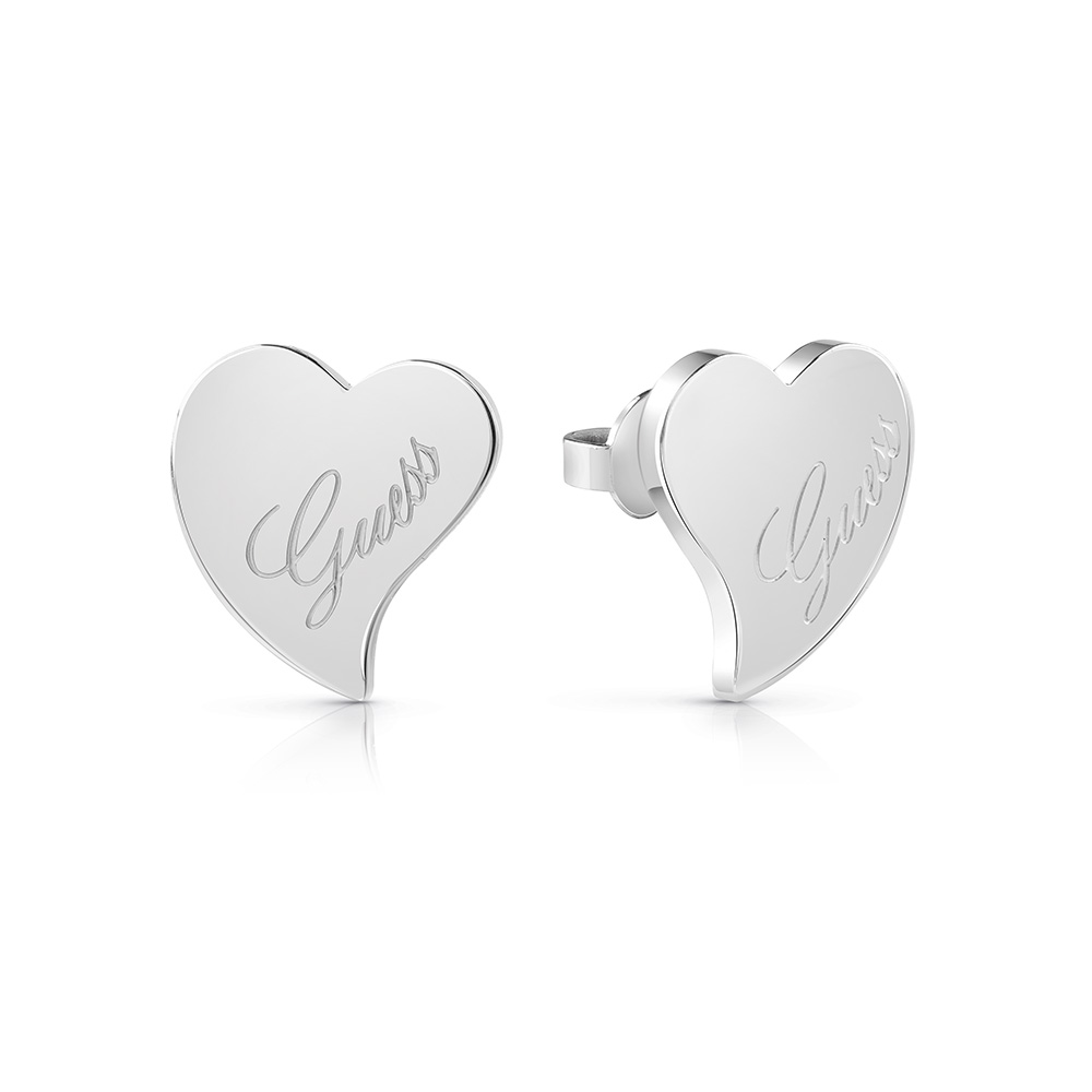 Guess Silver Plated Love Heart Stud Earrings