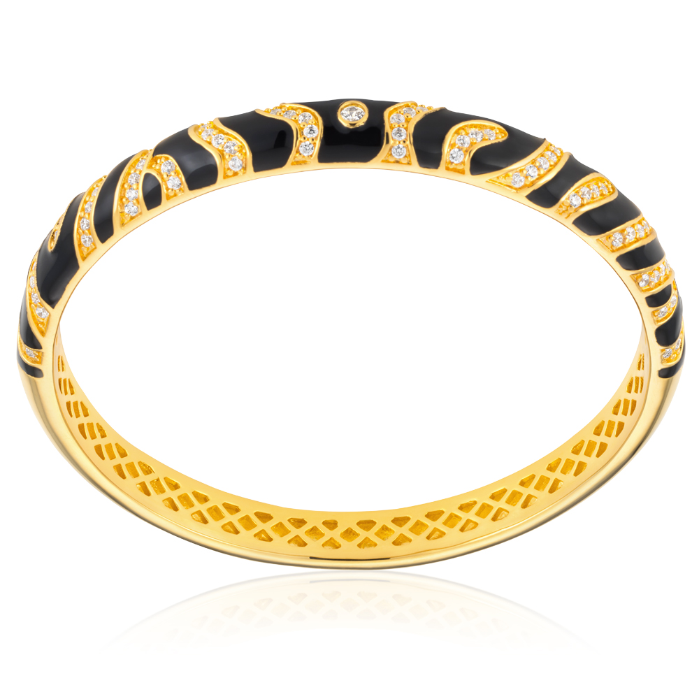 Gold Plated Enamel and Zirconia Tiger Bangle 65mm