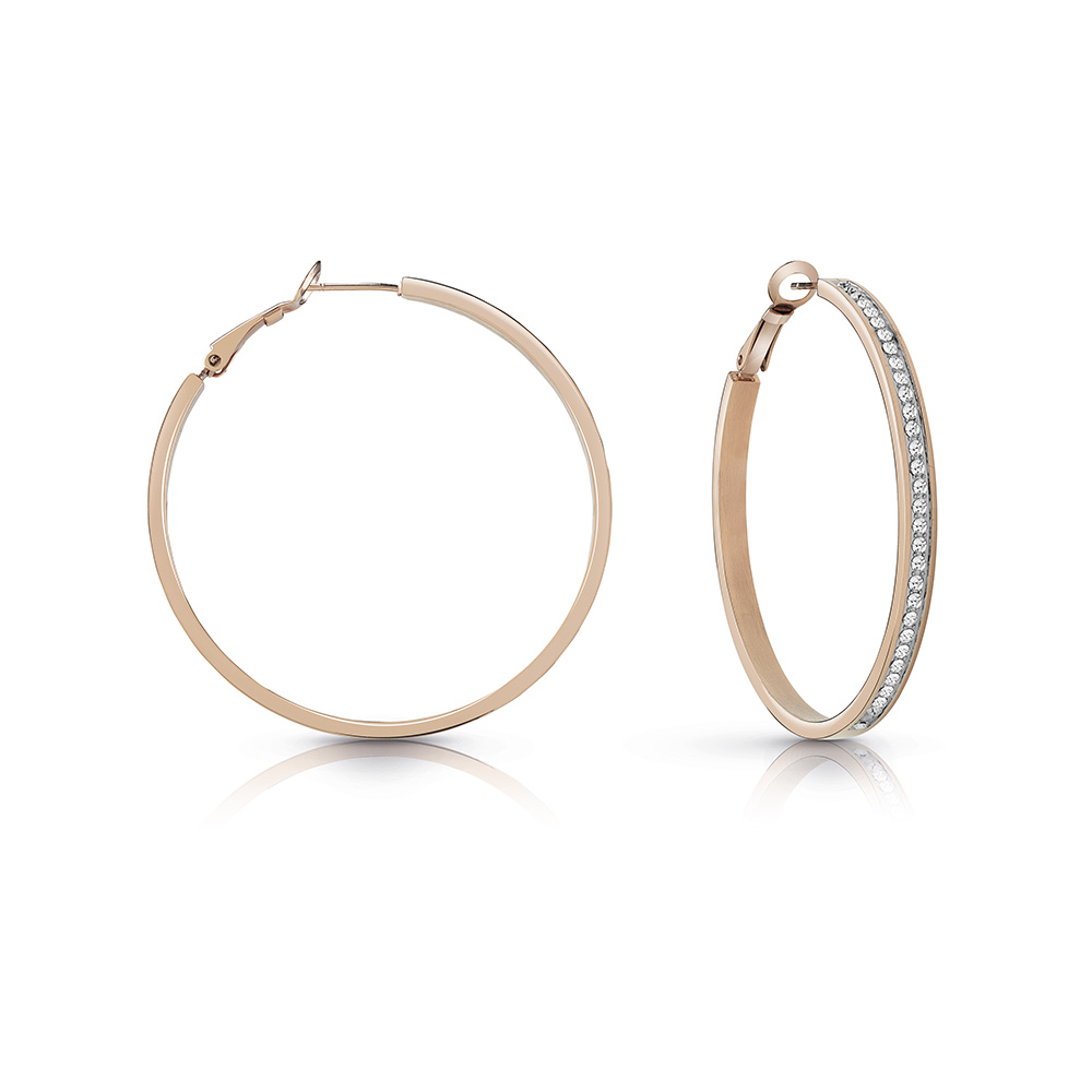 GUESS Rose Plated 50mm Front Crystal Pave Hoops