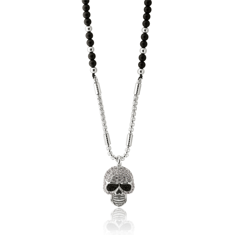 Stainless Steel Crystal Skull Pendant with Chain