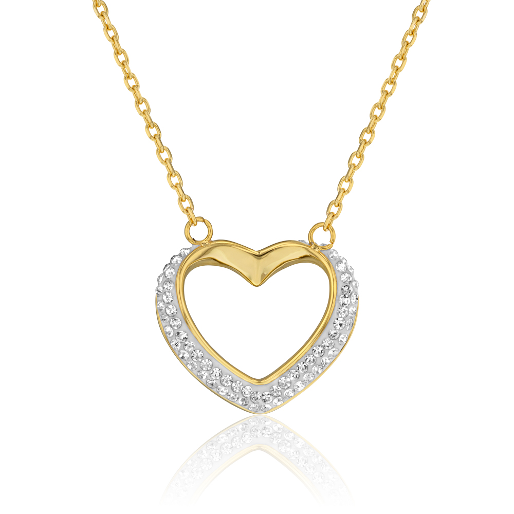 Stainless Steel Yellow Gold Plated Crystal Heart Pendant with Chain