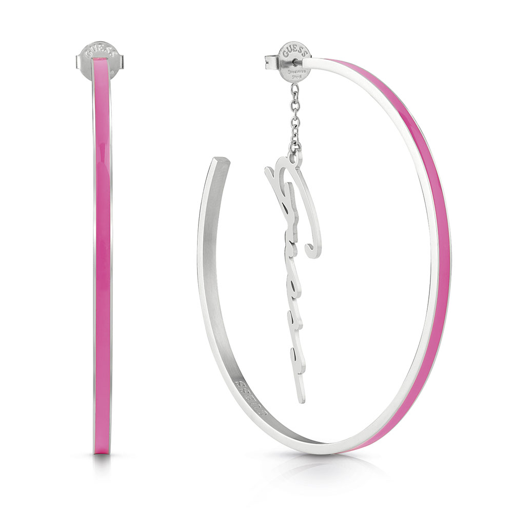 GUESS Stainless Steel 60mm Pink Enamel Hoop Earrings