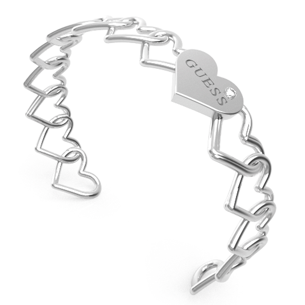 Guess Stainless Steel  Multi Heart Frame And Plain Bangle