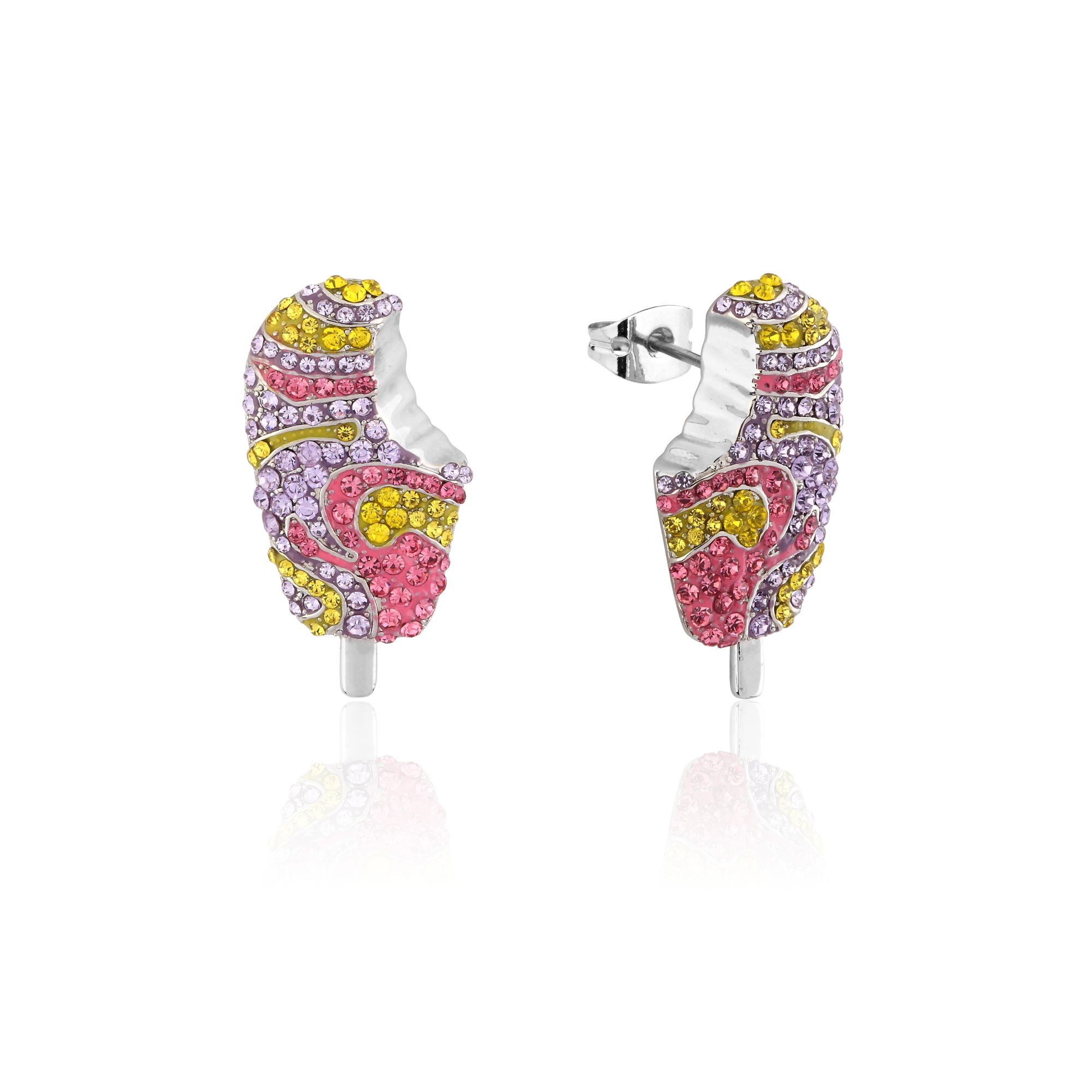 Streets Paddle Pop White Gold Plated Stainless Steel Rainbow Crystal Stud Earrings