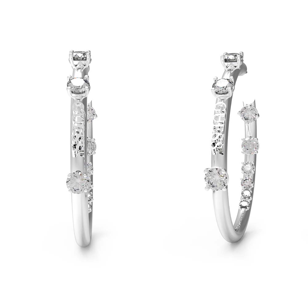 Guess Rhodium Plated Stainless Steel Front White CZ On 41mm Hoop Earrings